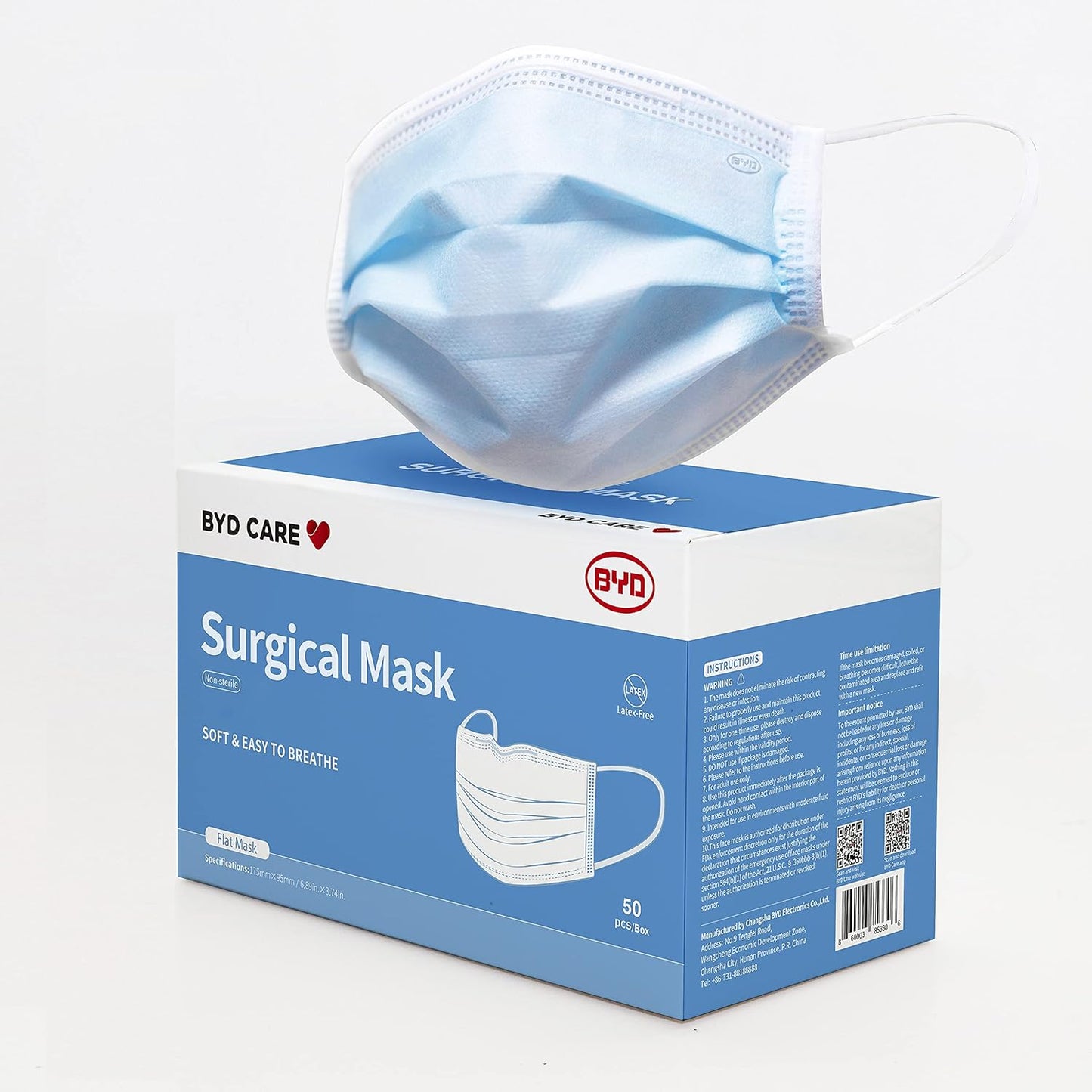 BYD CARE ASTM Level 2 Disposable Face Mask – Non-Sterile, 50 pcs