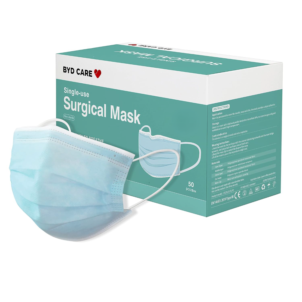 BYD CARE ASTM Level 3 Disposable Face Mask – Non-Sterile, 50 pcs